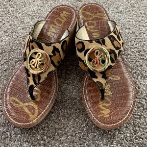 Sam Edelman platform wedge leopard fabric sandals